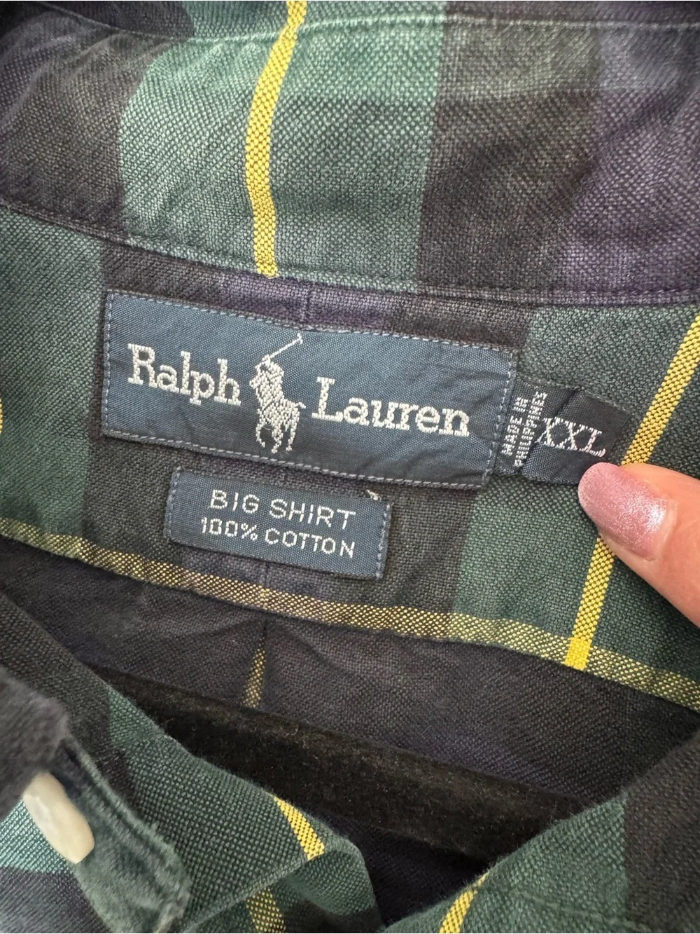 Ralph Lauren Plaid Button Down Shirt XXL Green Navy Preppy Coastal Grandpa BB10